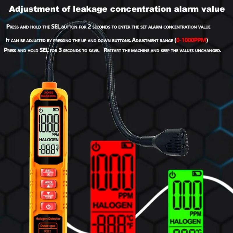 Detector Portátil de Fugas de Freón de Alta Sensibilidad Detector de Fugas de Halógeno R22 R410A R134A R1234YF Gas Refrigerante HVAC Probador de Aire Acondicionado Pantalla LCD