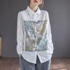 Vintage Floral Print Chinese Style Blouse Women Loose Long Sleeve Shirt Turndown Collar Casual Autumn Top
