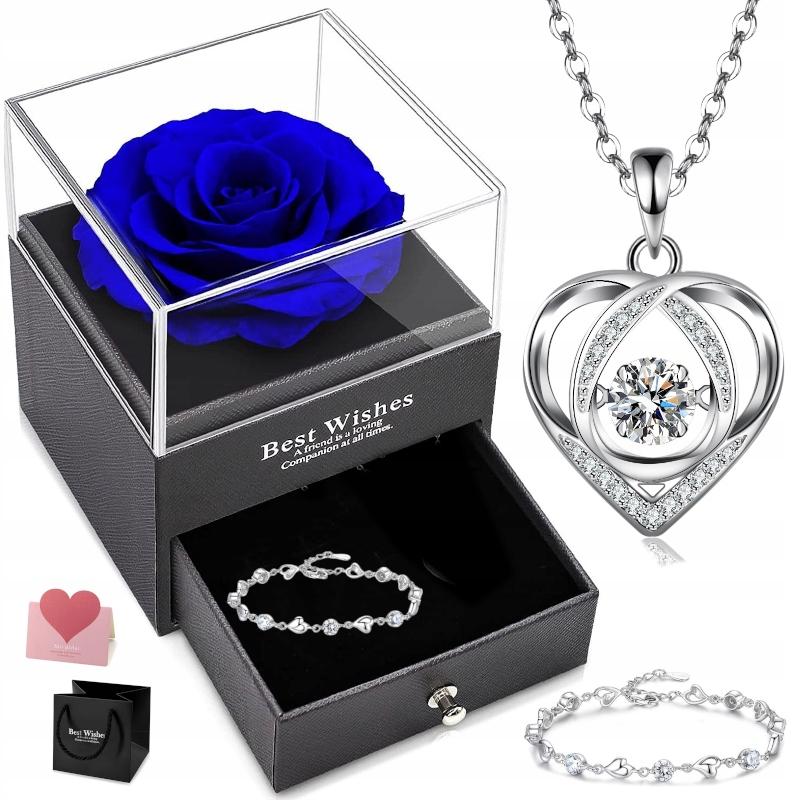 Women' Silver Bracelet Necklace Pendant Eternal Rose SET