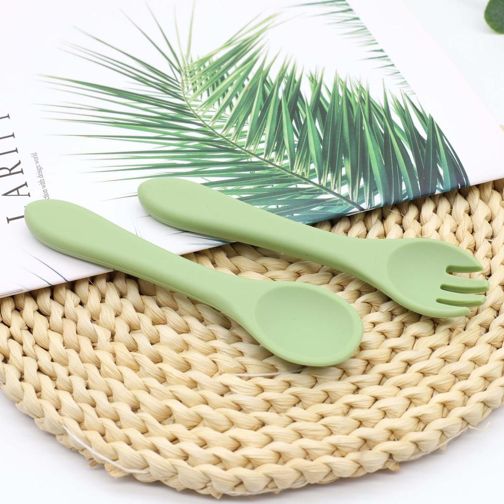 Multi-Color Silicone Baby Fork & Spoon Set - Teething-Friendly Training Cutlery
