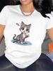 Women Cute Cartoon Cat Graphic T Shirt Summer Casual Short Sleeve Soft Lightweight Comfortable Daily Outdoor Wear Fashion Tops