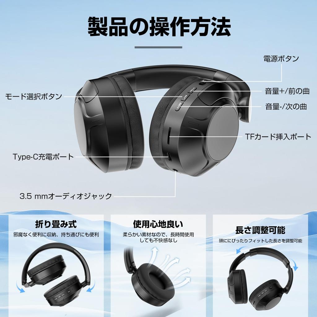 [Bluetooth 5.3 & HIFI High-Quality Sound] Wireless Bluetooth Headphones, Dual-Use WiredWireless, Closed-BackLightweight, 38 Hours of Continuous