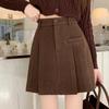 High-Waisted Woolen Pleated Skirt - Women's A-Line Winter Fashion