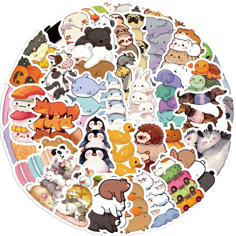 60 Animal Stacked Graffiti Stickers Guitar Notebook Suitcase DIY Waterproof Stickers