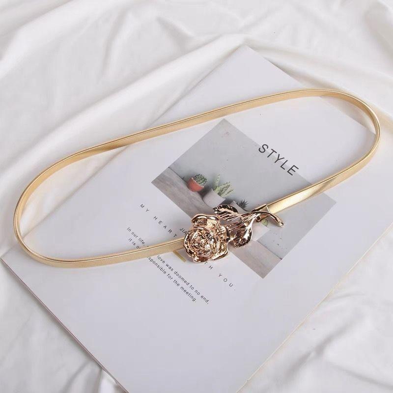 Stylish Rose Metallic Flower Accessory Elastic Waist Belt For Dresses Casual