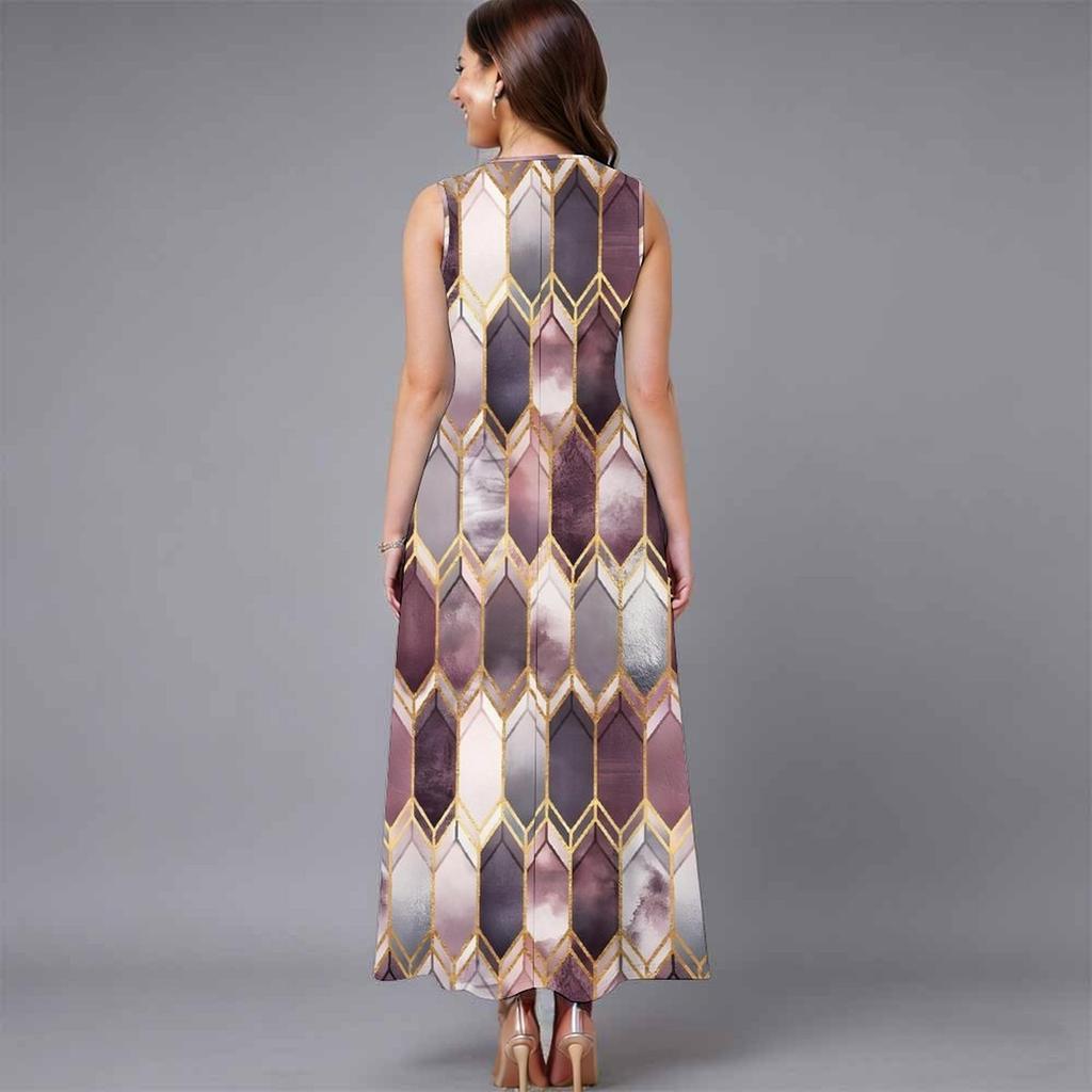 Women Oversized Sleeveless Round Neck Dress Stunning Tropical Bouquet Flowy Mid Length Dress