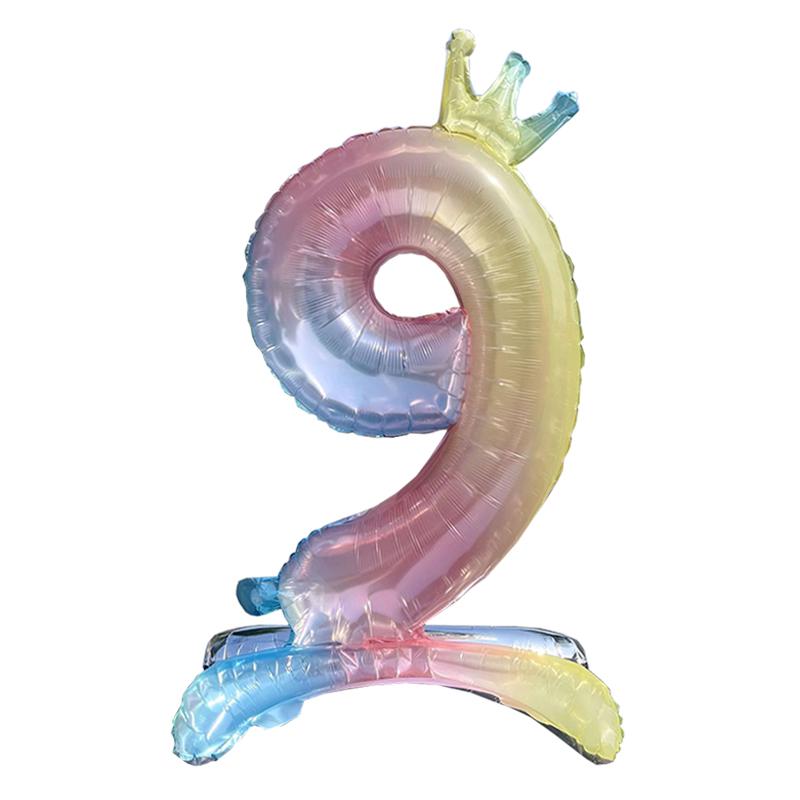 1pc 32inch Rainbow Number Stand Foil Balloons with Crown Digital Figures Globos 0-9 Kids Birthday Party Wedding Decoration
