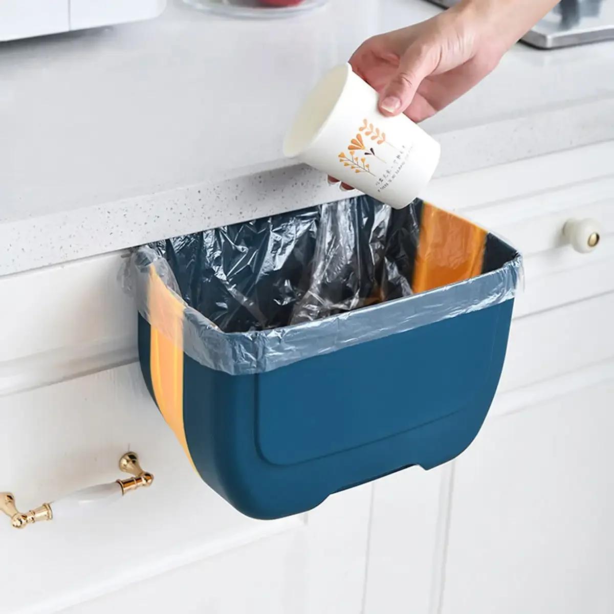 

1pc Folding Waste Bins Kitchen Garbage Bin Foldable Car Trash Can Wall Mounted Trashcan for Bathroom Toilet Waste Storage Bucket синій