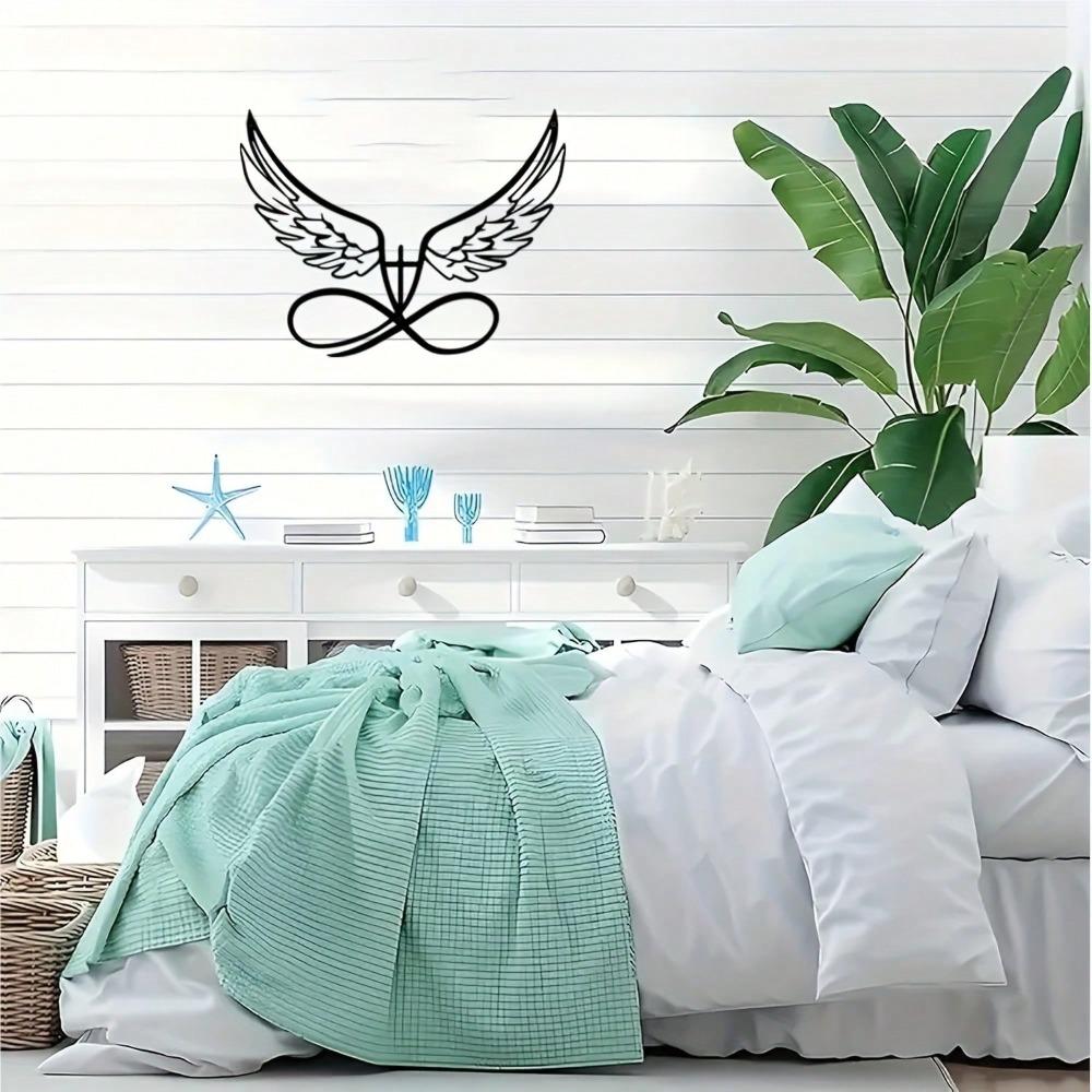 Black Metal Angel Wings Wall Art Heart Cutout Decor for Indoor Outdoor Living Room Bedroom Garden