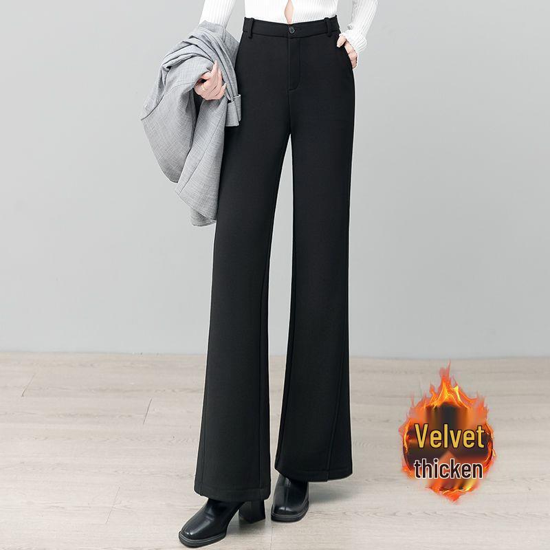 Black Micro-Flare Patchwork Slit High-Waisted Elastic Pants M 27/95-105 lbs