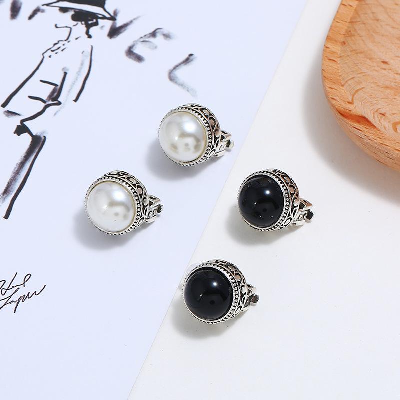 European American Fashion Copper Ear Clip with Pearls - Non-Pierced, Elegant Women's Earrings