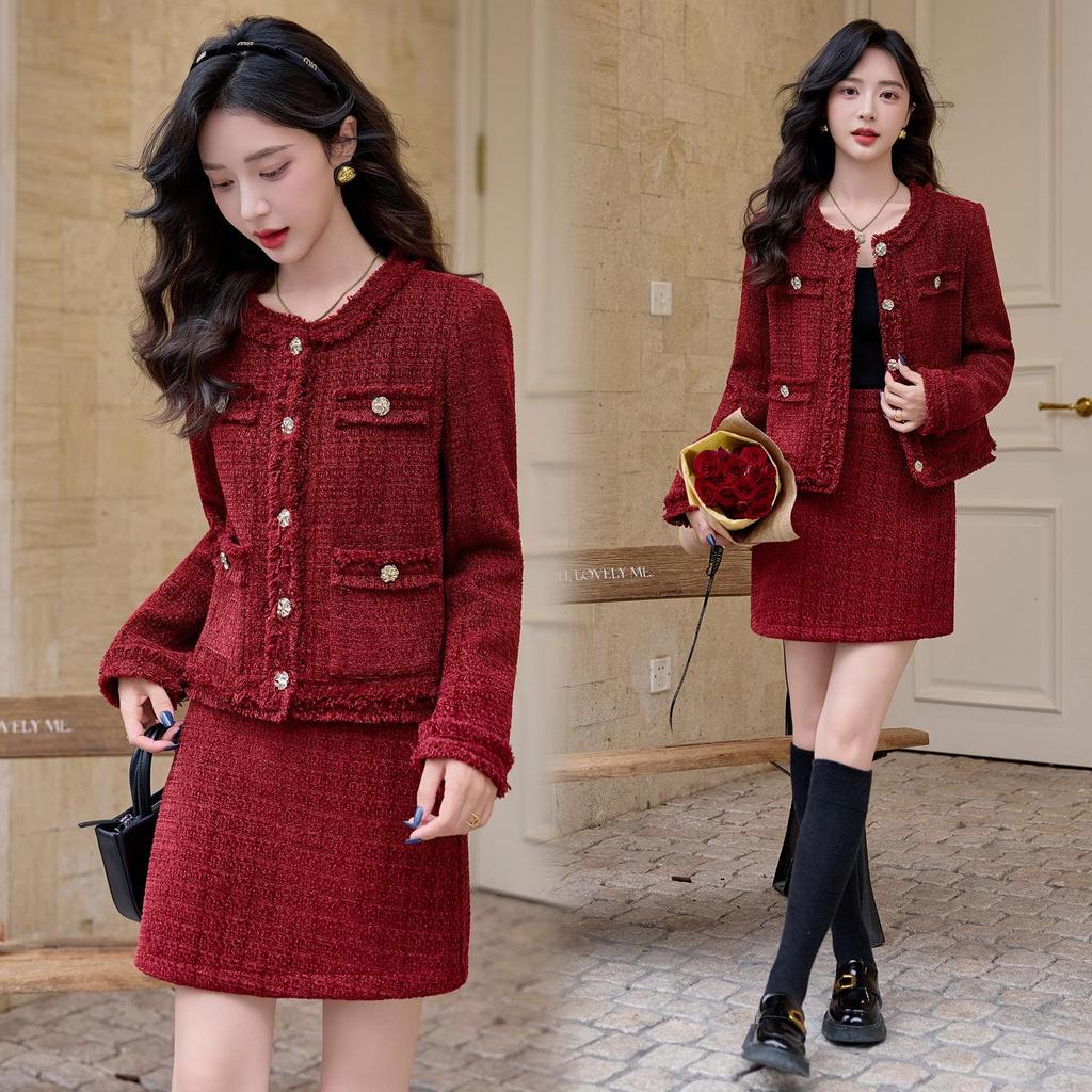 Autumn/Winter 2026 French Tweed Fringe Two-Piece Set with 35% Wool