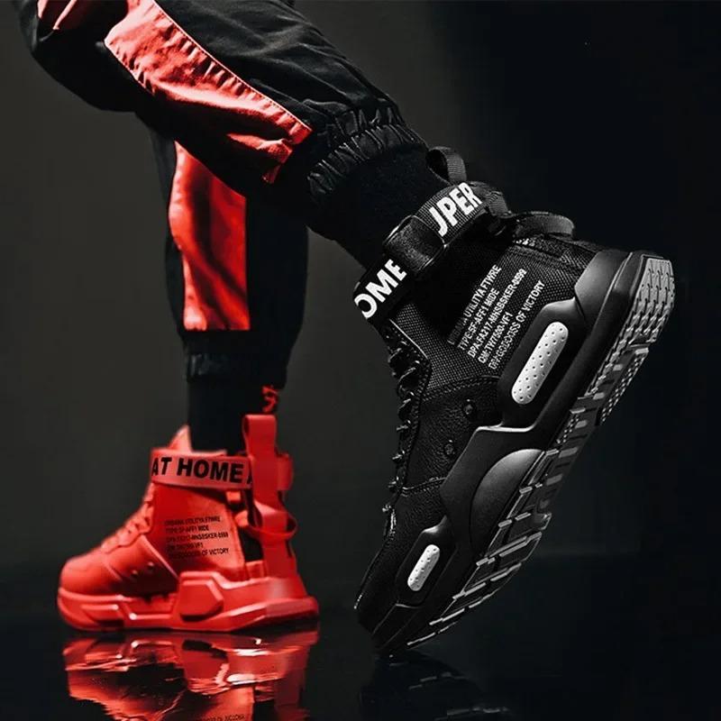 Høytopp for menn mote sneakers i skinn Trend Hot Sale Komfortable Mann Fritidssko Utendørs Sklisikkert Pustende Herresko 39-48