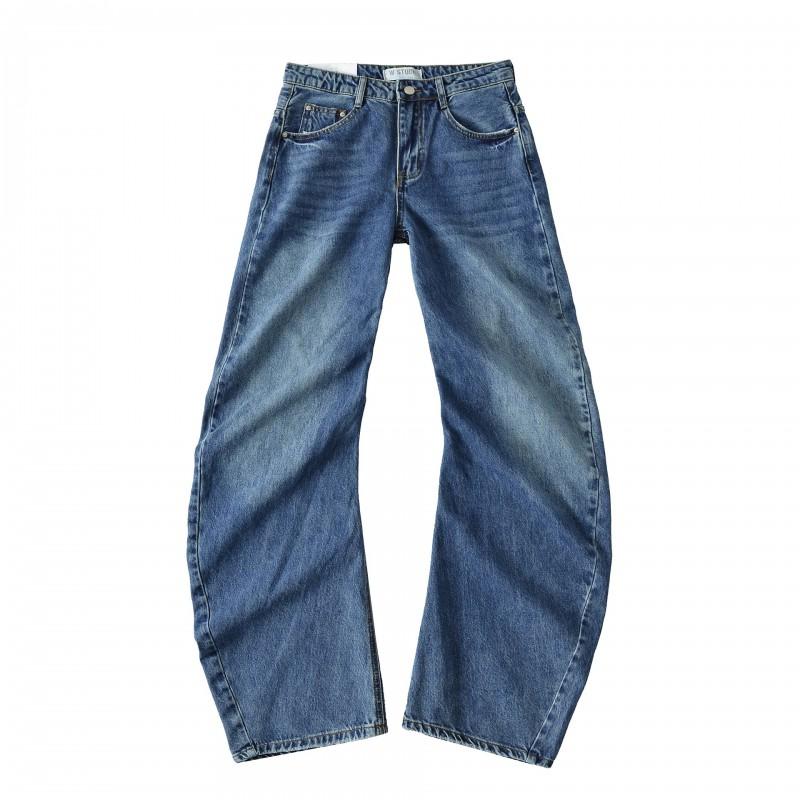 Womens Loose Straight Jeans Low Waist Stitched Denim Pants Streetwear