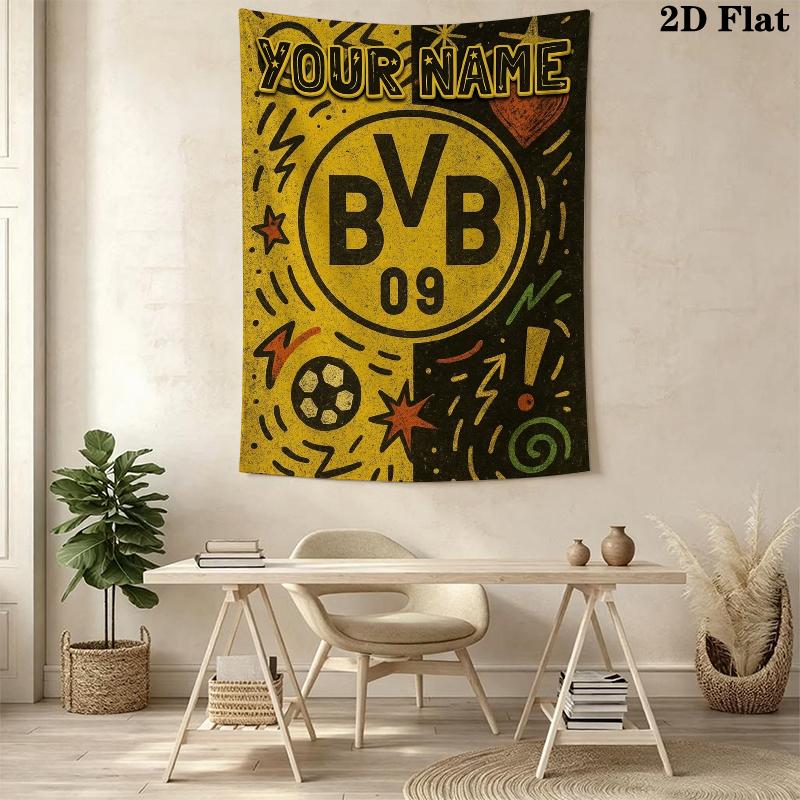 Custom Name Borussia Dortmund Wall Tapestry Aesthetic Wall Hanging Printed Fabric Blanket Decorative Tapestries for Bedroom Living Room Home Decor