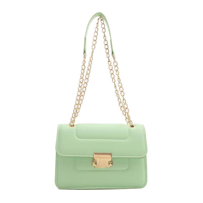 

2024 Spring New Fashion Street Style Small Square Bag With Lock Buckle Chain Shoulder Crossbody Bag In White зелений