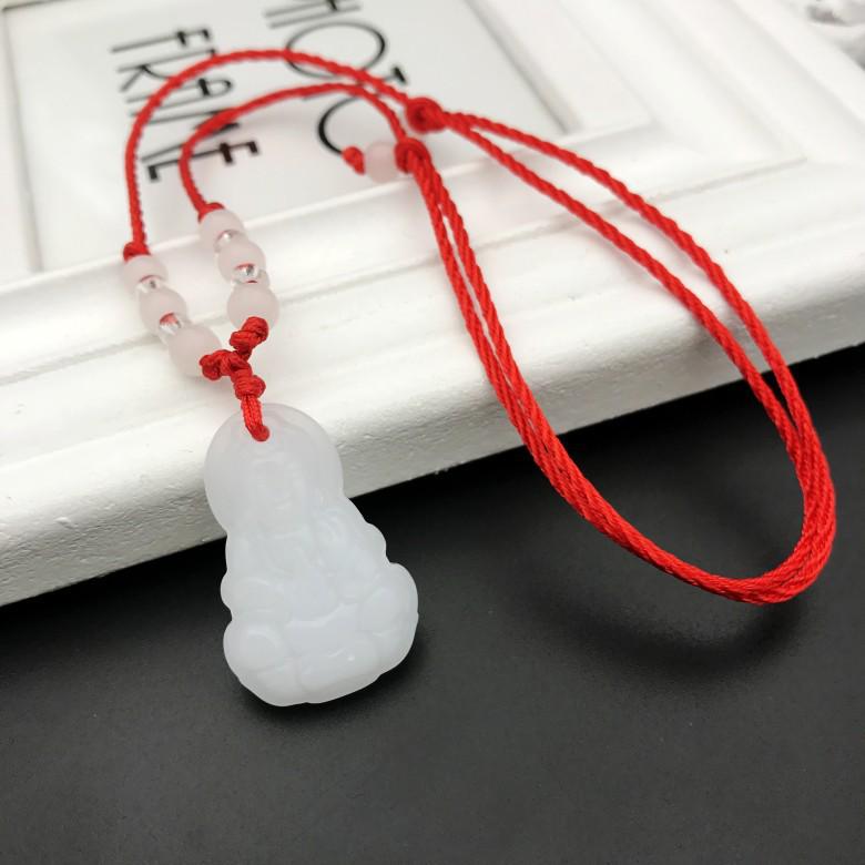 Imitation Jade Guanyin Buddha Red Rope Pendant Necklace for Men and Women - Korean Style Fashion