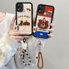 KEYSION Cartoon Cute Plush Embroidery Case for Infinix Hot 11 Play with Lanyard PU Leather Shockproof Phone Cover for Infinix Hot 10 9 Play
