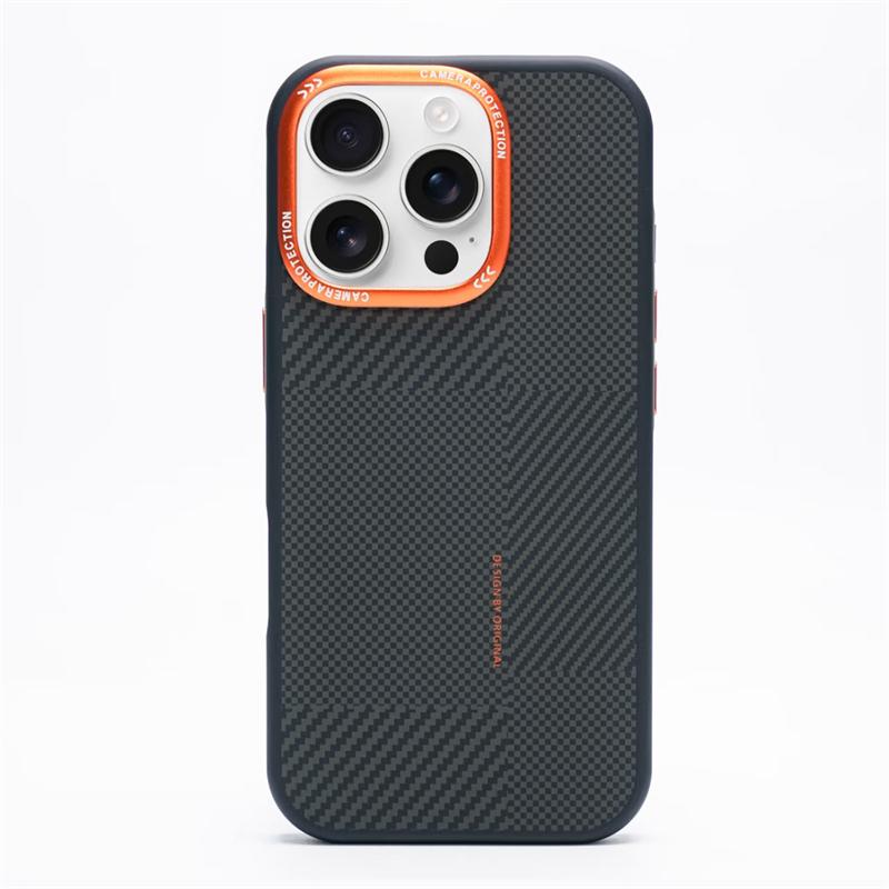 Luxury Carbon Fiber Texture Phone Case for IPhone 17 16 15 14 Pro Max Magnetic Wireless Charge Alloy Camera Lens Protect Cover