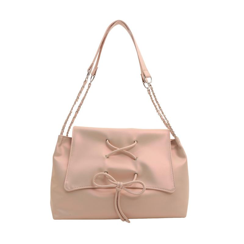 

2024 summer new bow shoulder bag women s fashion simple sweet commuter large capacity tote bag рожевий
