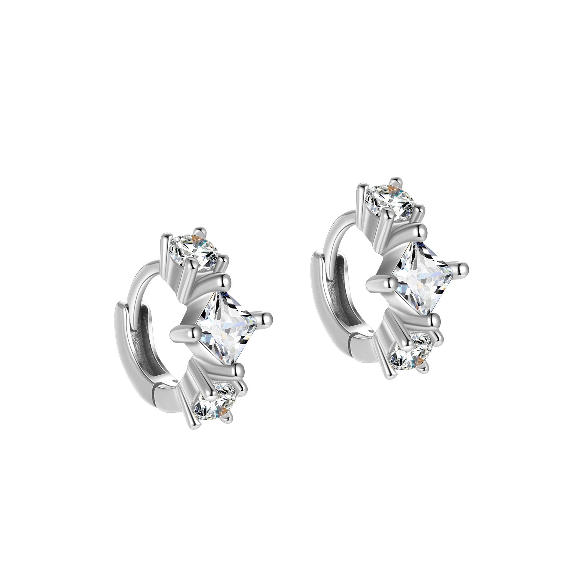 

925 Silver Three Clear Zircon Small Hoop Earrings for Women Fashion Gold/Silver Earrings Wedding Luxury Jewelry серебряный
