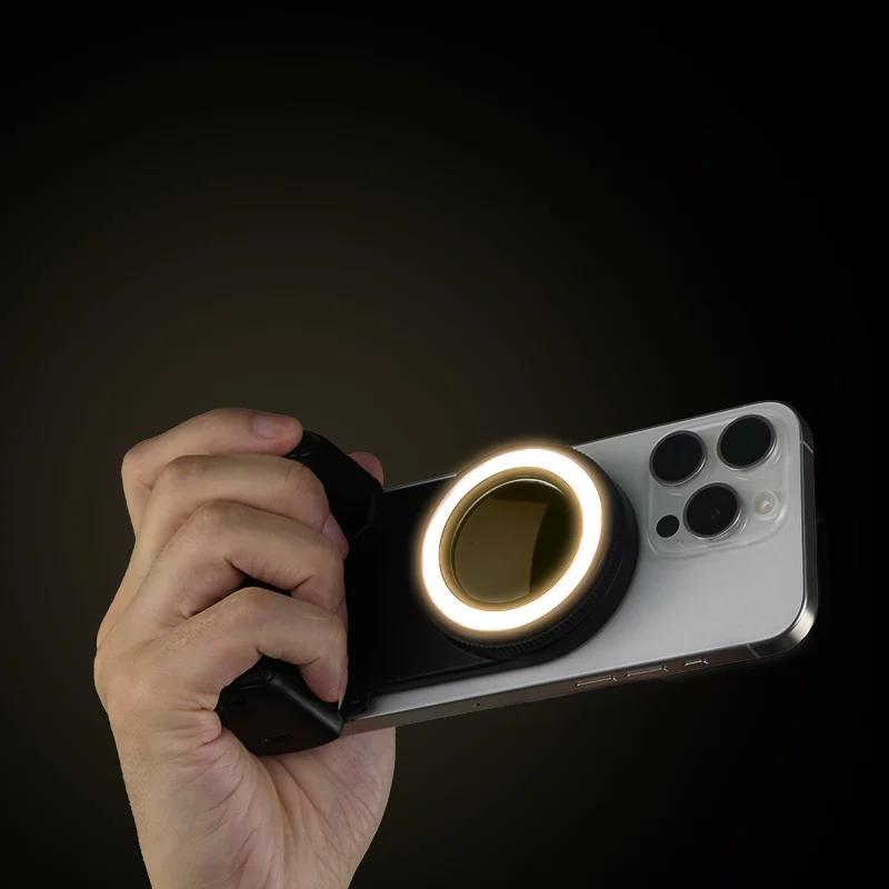 Magnetische Smartphone Handgreep met Afneembare 30M Bluetooth Afstandsbediening met Invullicht Anti-shake Selfie Handgreep Foto Beugel