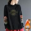 Luxurious Double-Sided German Velvet Long-Sleeve Retro Ethnic Print Top with Semi-High Collar and Plus Velvet Warmth