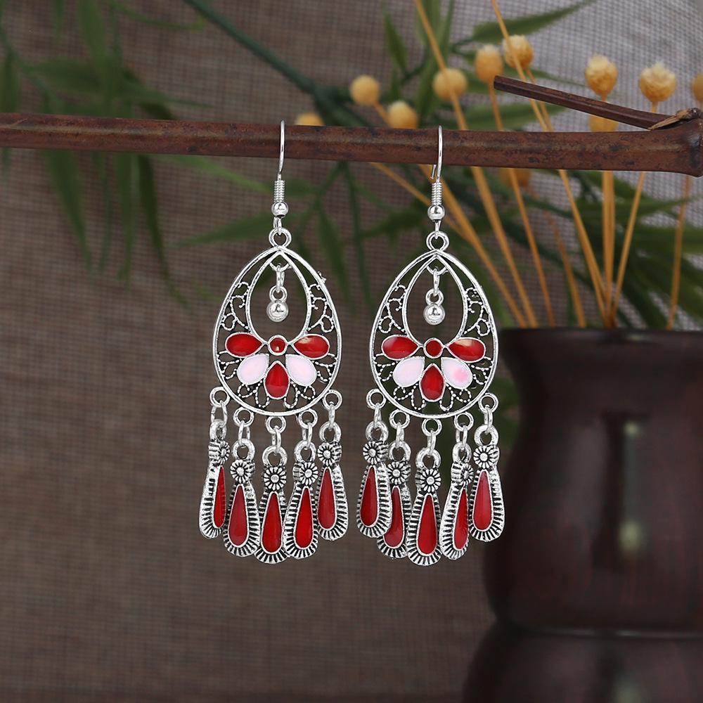 Orecchini Etnici Bohemien Ovali con Nappe e Perline