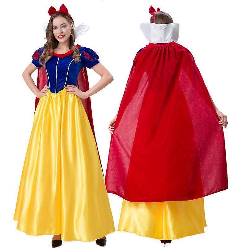 Adult Snow White Dress Costume with Cape Halloween Stage Performance Cosplay Outfit Disney Princess Gown Blue Yellow Classic