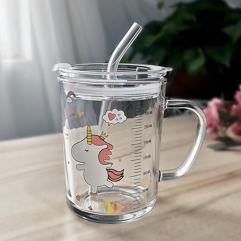 ZISIZ Kids Cartoon Glass Straw Cup