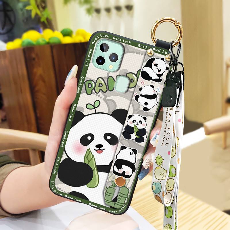Silicone Protective Phone Case For Oukitel C22 Cartoon Wristband Fashion Design Anti-knock Panda Phone Holder Kickstand