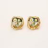 Monet Garden Geometric Freshwater Pearl Stud Earrings - Chinese Style Oil Painting Fashion Jewelry for Women