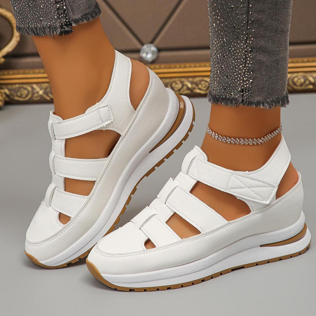 Fashion Platform Wedges Sandals for Women Summer Closed Toe Silver Sports Sandals Woman Thick Sole Leather Women's Sandals Hollow Out