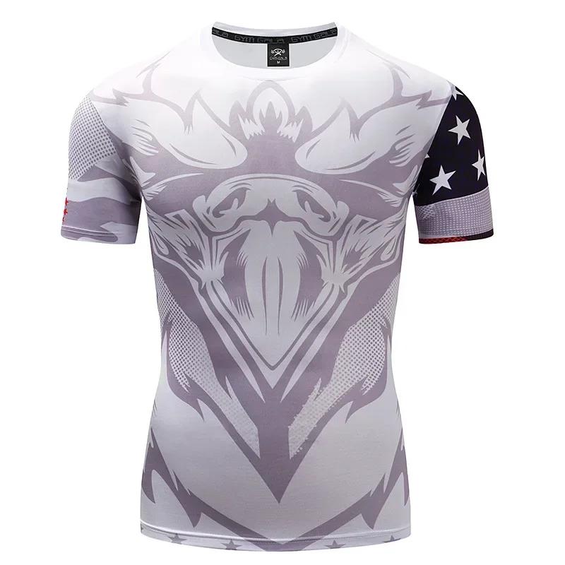 Men's 3D Printed Superhero Captain America Sports Short-Sleeved T-Shirt Quick-Dry Compression Running Sports Shirt Summer