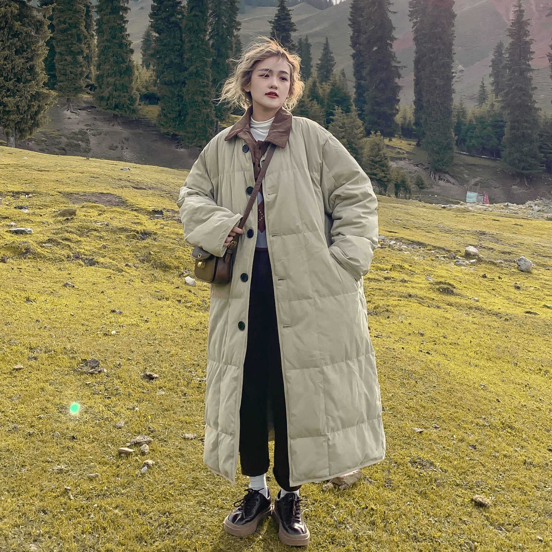 2025 new women s winter long down cotton clothes loose thickened cotton clothes solid color casual versatile cotton clothes jacket S