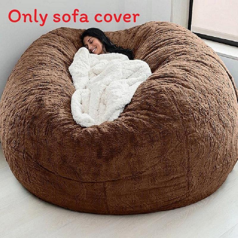 Color Large Solid Soft Plush Portable Living Room Lazy Sofa Cover Bean Bag Cover