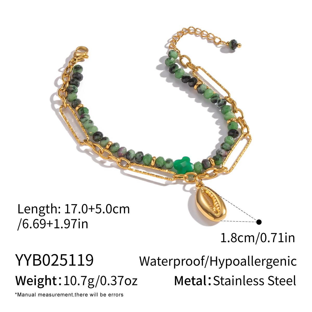 

Xia Ling Retro Green Stone Double-Layer Stainless Steel Bracelet with 18K Gold Plating