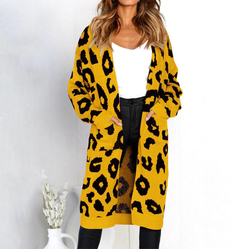Mujeres Sueltas Cardigan Largo Leopardo Cuello en V Bolsillos Otoño Invierno  Knitting Suéter Abrigo comprar a buen precio — entrega gratuita, reseñas  reales con fotos — Joom