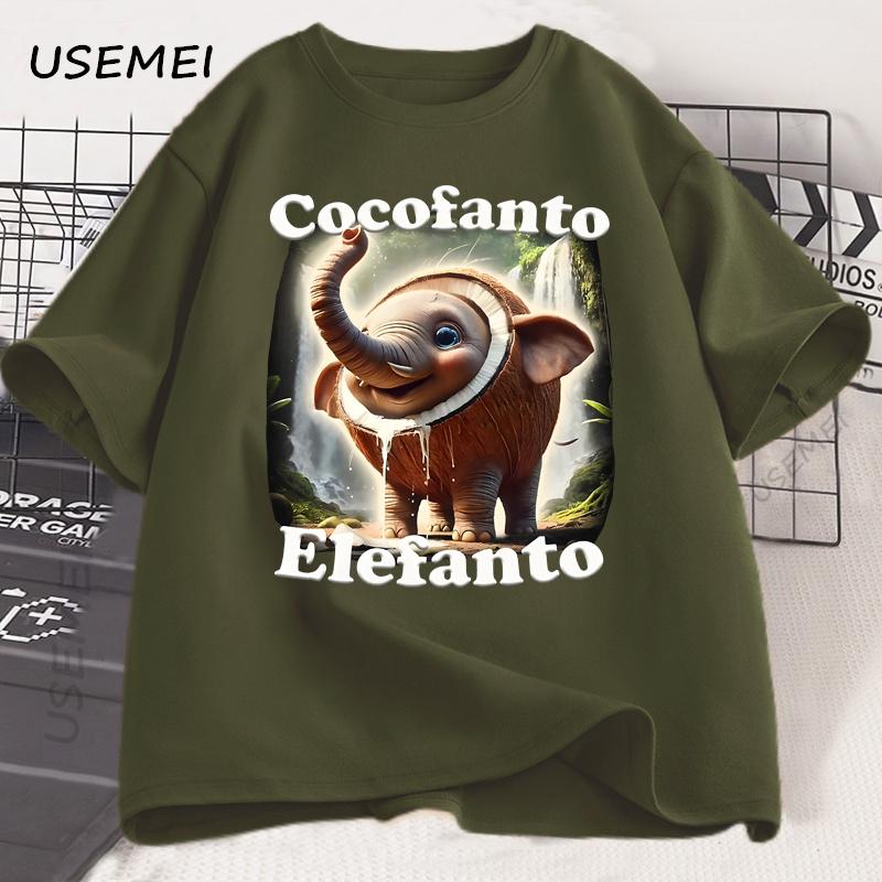 Cocofanto Elefanto Funny Italian Brainrot Meme Classic T-Shirt Cotton Short Sleeve Tshirt Round Neck Breathable Casual Top