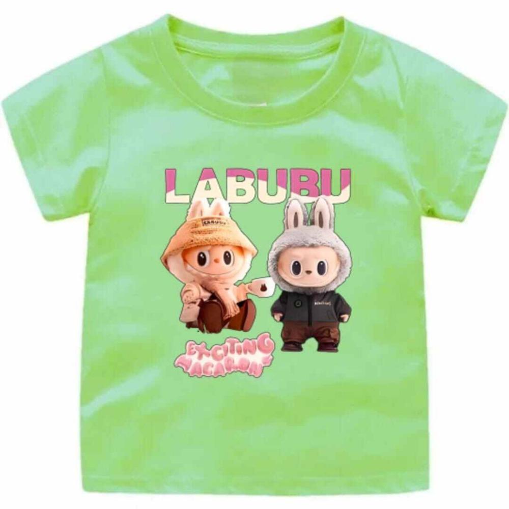 

2025 Popular Children s Clothing Short Sleeved LABUBU Cute Round Neck T-shirt Cartoon Style Girl s Top 110