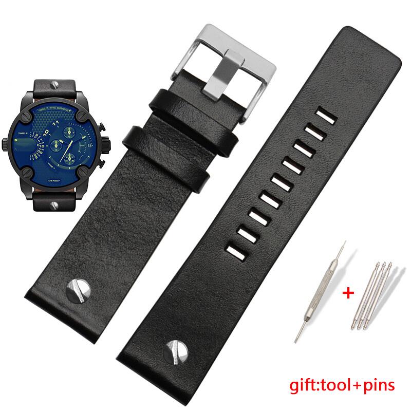 Genuine leather watchband For Diesel DZ4343/4405/7257/4423/1657 watchband 22 24 26 28 30 32 34mm cow leather with rivet straps