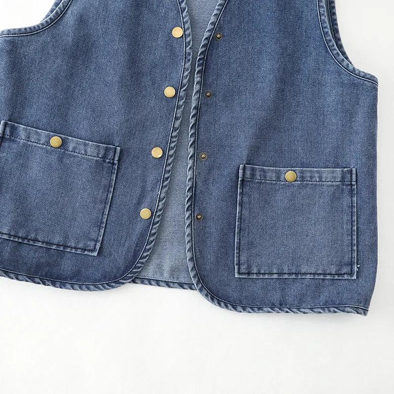 Vestă de blugi de primăvară/toamnă pentru femei, design supradimensionat, jachetă subțiatoare cu buzunare