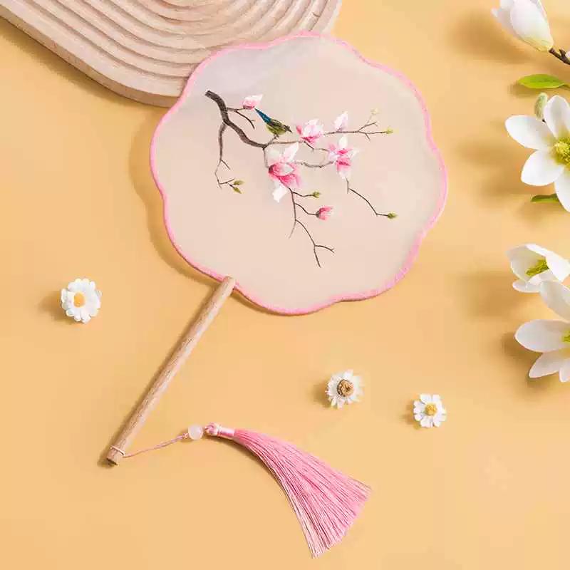 Double-Sided Embroidered Ancient-Style Semi-Transparent Fan for Women, Hanfu, Qipao, Traditional Court Lady, Children's Summer Dance Fan
