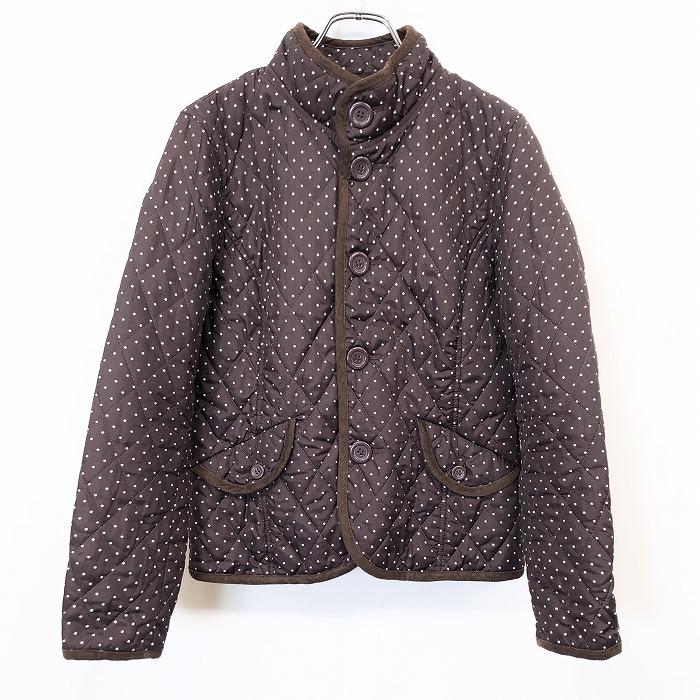 [Used] [Impression A] ROPE PICNIC quilted jacket mock neck slightly thin batting dot pattern polka dot button closure long sleeve 100% poly 38 purple