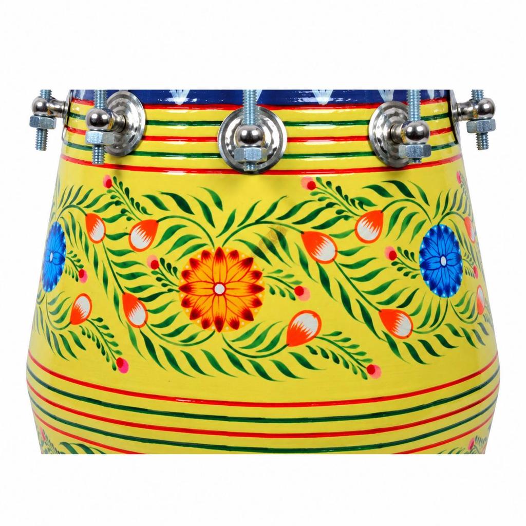 Indian Musical Instrument Printed Handmade Folk Nut & Bolt Dholak With Bag