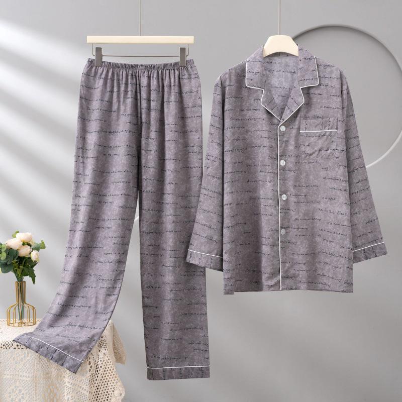 Men's Cotton Silk Long Sleeve Pajama Set, Plus Size, Cardigan, Wear Outdoors, Internet Trend, Pure Cotton, Simple & Comfortable Homewear