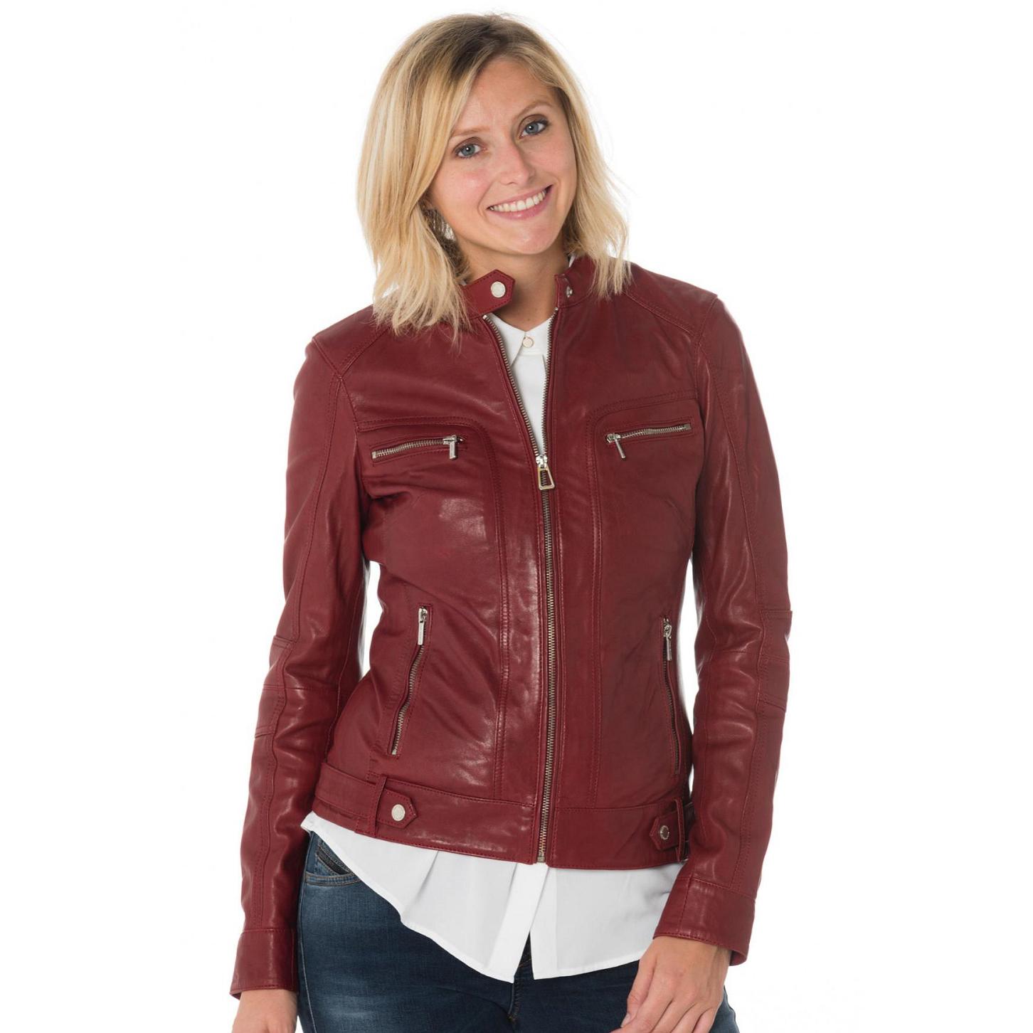 

SKINOUTFIT Women s Real Leather Red Biker Motorcycle Jacket Lambskin Slim Fit Jacket Coat L червоний