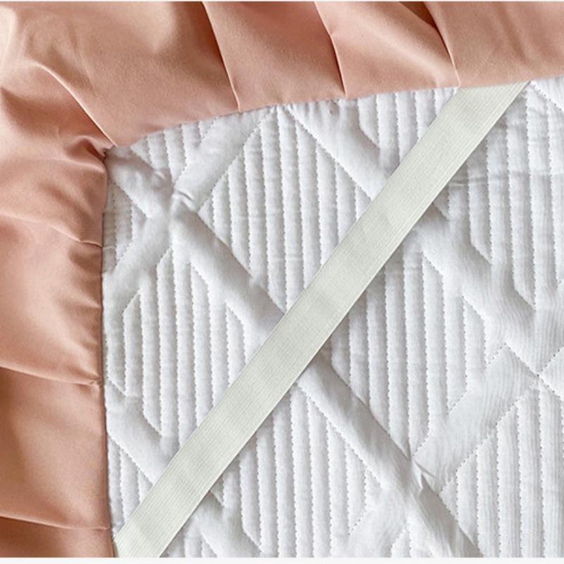 Cuvertură de pat în stil fustă de pat Vată de mătase Căptușită în carouri groase cearșaf de protecție 45 cm înălțime cu tivul de culoare solidă pentru saltea