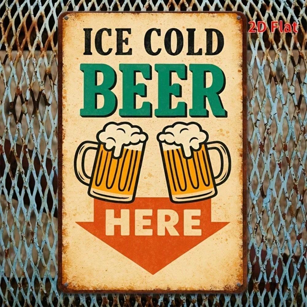 Vintage ICE COLD BEER Metal Sign 8x12, Retro Tin Plaque Wall Art for Home Bar Garage Cafe