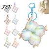 Soft Fermented Bean Curd Pendant Plush Keychain, Fluffy Doufu Bag Decoration Keychain Charm with Keyring, Backpack Handbag Purse Accessories